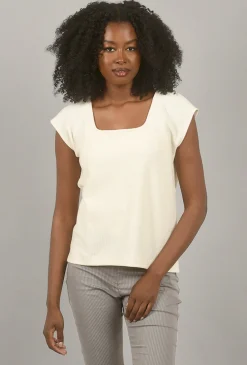 Shop Evie Lou Waffle Square-Neck Tee, Oyster