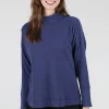 Best Evie Lou Waffle-Knit Mock Top, Navy