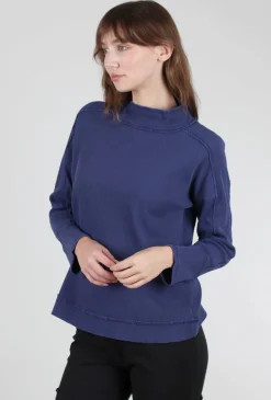 Best Evie Lou Waffle-Knit Mock Top, Navy