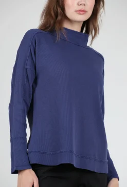 Best Evie Lou Waffle-Knit Mock Top, Navy