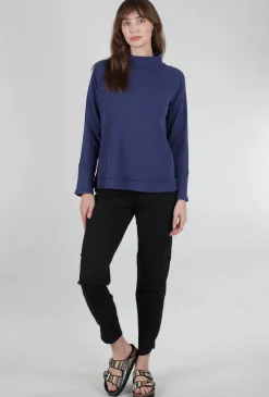 Best Evie Lou Waffle-Knit Mock Top, Navy