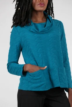 Best Sale Evie Lou Waterfall Knit Cowl Top, Teal