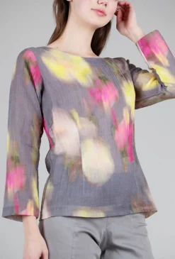 Store Evie Lou Yume Flower Blouse, Gray Multi