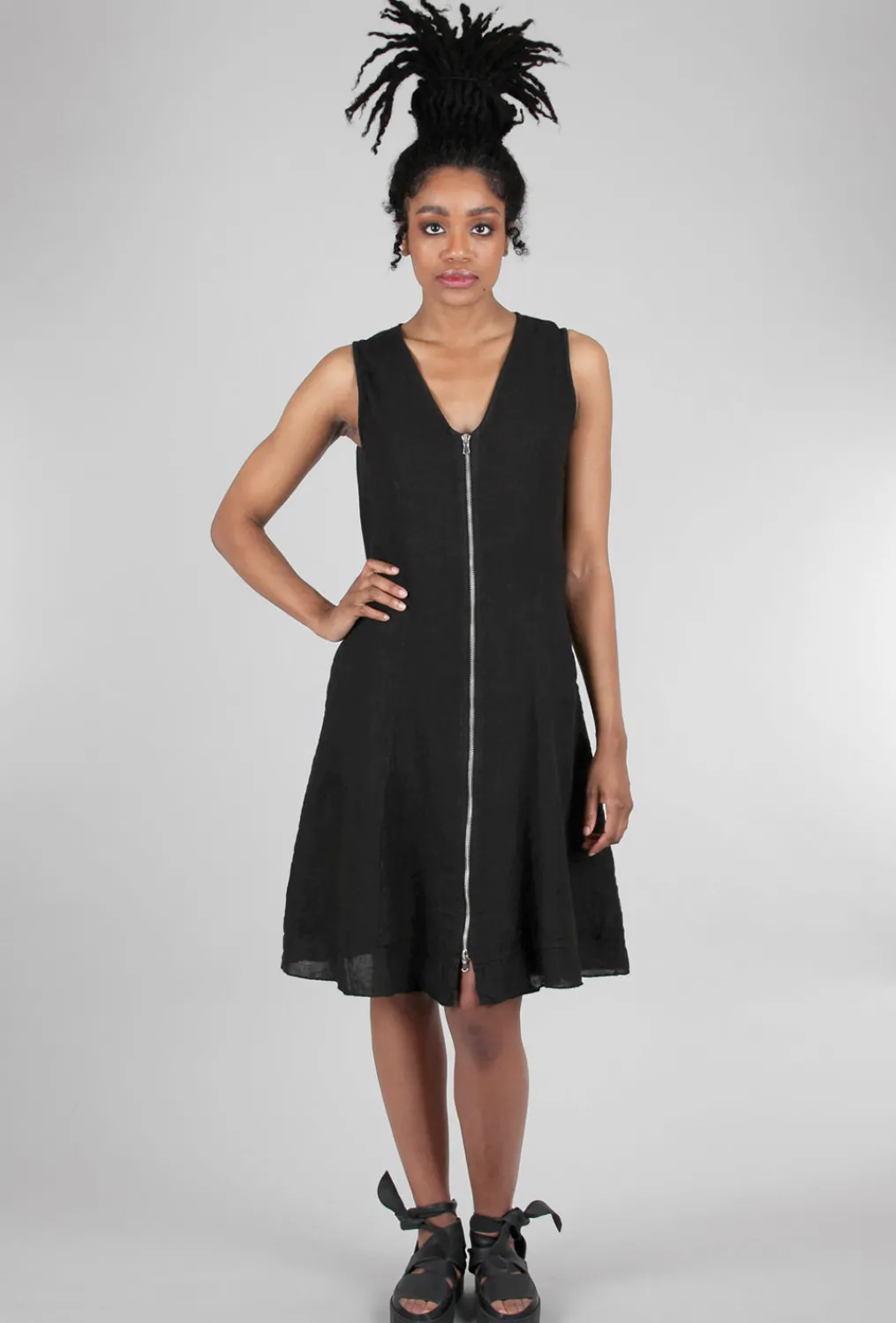 Clearance Evie Lou Zip Linen Marta Dress, Black